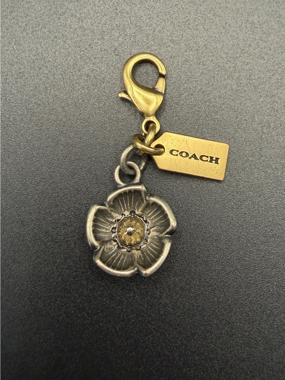 Coach Two-Tone Flower Charm Key Clip - Gold and Silver